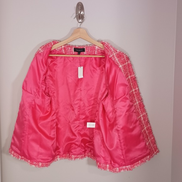 Talbots Fringe Cotton Blend Plaid Pink Career Business Blazer Size 16 New - Picture 3 of 6